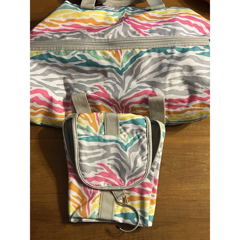 Pottery Barn Kids NWoT Multi Zebra‎ Large Duffle Bag + Smaller Toiletry Bag